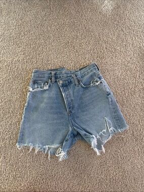 Agolde Asymmetrical Criss Cross High-Rise Distressed Denim Shorts